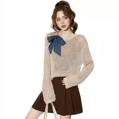 法文箱子 镂空宽松显瘦针织衫 女款