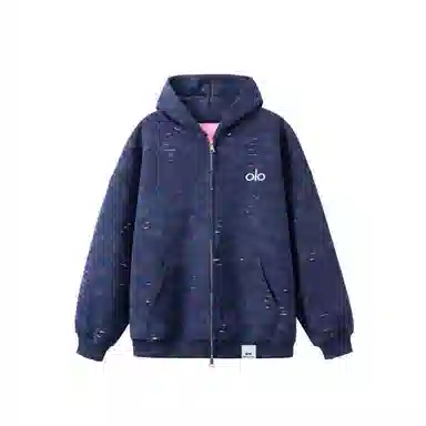 【dme】 潮牌复古美式重磅宽松设计刺绣磨破连帽外套男秋款时尚情侣百搭中性休闲卫衣帽衫 男女同款