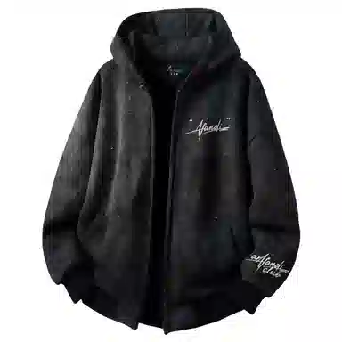 阿凡迪 美式复古高街星空扎染满天星仿刺绣手写签名体印花设计休闲宽松日常运动通勤百搭舒适潮牌重磅拉链外套开衫连帽卫衣 男女同款