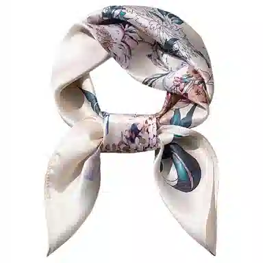 一米画纱 古典花卉雅韵国风真丝方巾旅游装饰素绸缎领巾搭配西装时尚出游 桑蚕丝 丝巾 女款