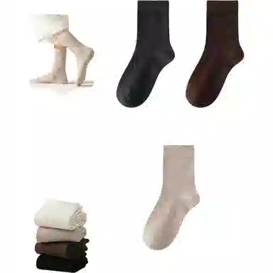 妮轻 羊毛秋冬加厚纯色简约中筒袜 女款