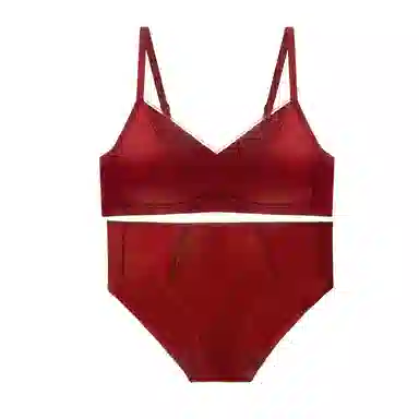 内在密码 桑蚕真丝文胸红色结婚新娘女小胸聚拢本命年法式性感薄款内衣裤套装 女款