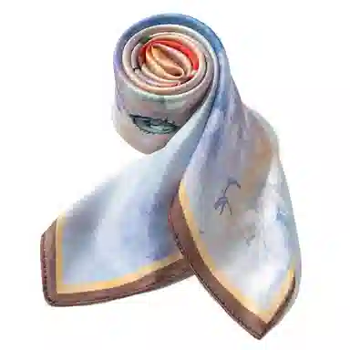 一米画纱 丝绸质感花卉图案国风印花真丝方巾踏青郊游装饰领巾拍照搭配 桑蚕丝 丝巾 女款