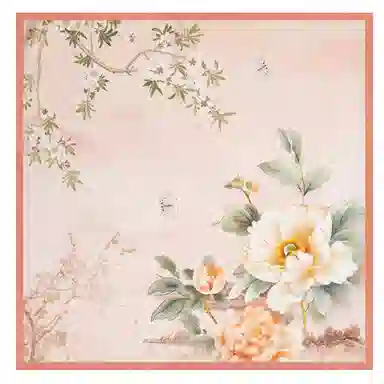 一米画纱 优雅中式花朵图案精致真丝材质高品质斜纹绸印花方巾如画系列 桑蚕丝 丝巾 女款