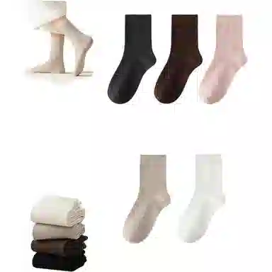 妮轻 羊毛秋冬加厚纯色简约中筒袜 女款