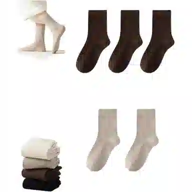 妮轻 羊毛秋冬加厚纯色简约中筒袜 女款