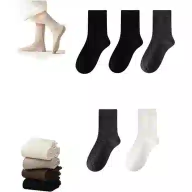 妮轻 羊毛秋冬加厚纯色简约中筒袜 女款