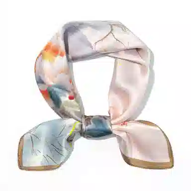 一米画纱 丝绸质感花卉图案国风印花真丝方巾踏青郊游装饰领巾拍照搭配 桑蚕丝 丝巾 女款