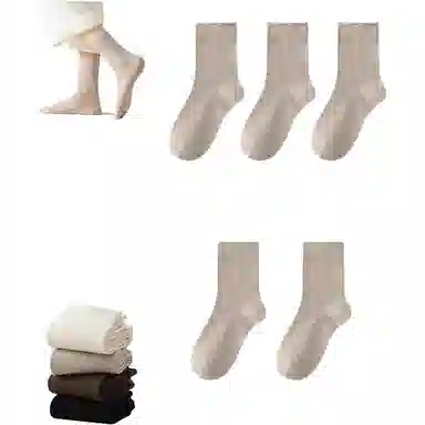 妮轻 羊毛秋冬加厚纯色简约中筒袜 女款