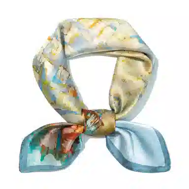 一米画纱 丝绸质感花卉图案国风印花真丝方巾踏青郊游装饰领巾拍照搭配 桑蚕丝 丝巾 女款