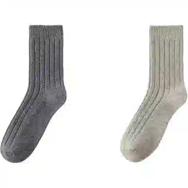 妮轻 羊毛秋冬季加厚纯色简约中筒袜 男款