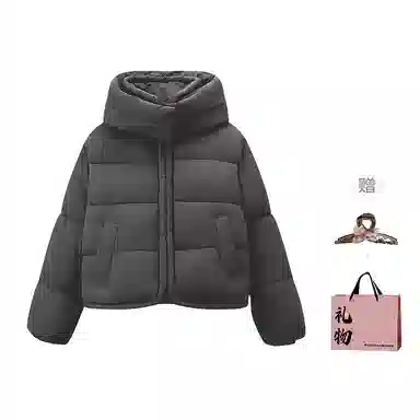 柏黛妃 纯色宽松连帽立领长袖棉服 女款