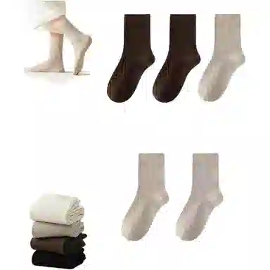 妮轻 羊毛秋冬加厚纯色简约中筒袜 女款