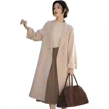 【dme】 冬季老钱翻驳领双排扣长款气质遮肉轻奢保暖外套轻盈优雅简约时尚百搭高级感精致温柔休闲大方得体小个子宽松显瘦大衣 女款