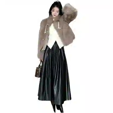 邓大喵 仿狐狸毛外套女短款秋冬韩版百搭吊坠厚上衣穿搭皮草 女款