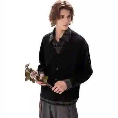 拓菲 假两件拼接老钱风开衫纯色百搭针织衫 男女同款