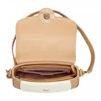 意尔康 通勤百搭时尚休闲 合成革 单肩斜挎包 杏色拼米白拼棕色