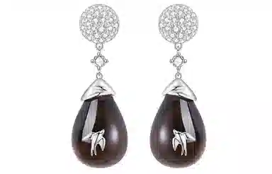 石头记 飞燕耳饰 高级设计感轻奢 小众设计轻奢高级感绿色配饰 优雅温柔气质百搭 礼盒款#好运天然 茶晶 耳环 女款