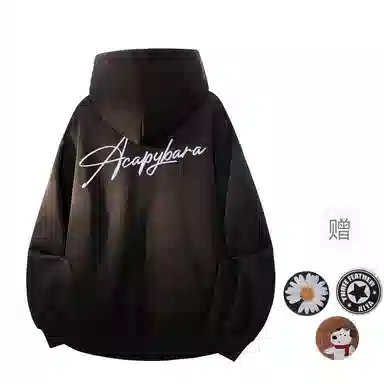 【可拆卸DIY徽章】卡皮巴拉小黄豚 双面撞色植绒签字体美式重磅显瘦慵懒风上衣高街潮牌校园风情侣百搭宽松休闲春秋连帽卫衣 男女同款