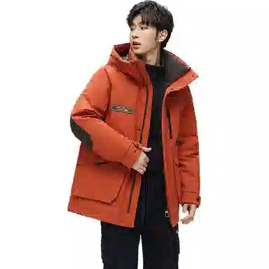 鸭鸭 中长款加厚连帽户外羽绒服 男款