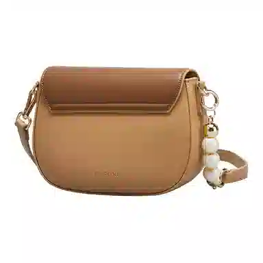 意尔康 通勤百搭时尚休闲 合成革 单肩斜挎包 杏色拼米白拼棕色