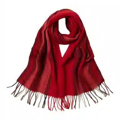 红豆 毛绒竖格水纹条纹方格 绵羊绒 绒线围巾 男女同款情侣款