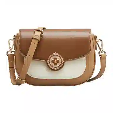 意尔康 通勤百搭时尚休闲 合成革 单肩斜挎包 杏色拼米白拼棕色