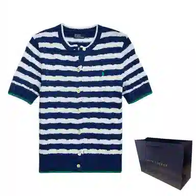 Polo Ralph Lauren Slim Fit Striped Knit Tee Blue