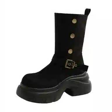 绒面 百搭增高美拉德风格不过膝厚底西部 短靴 女