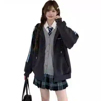 东鲸岁时记 学院风宽松显瘦复古休闲百搭外套上衣韩系早秋氛围感慵懒复古温柔甜美开学季独特漂亮高级感通勤洋气简约连帽卫衣 女款 礼盒装