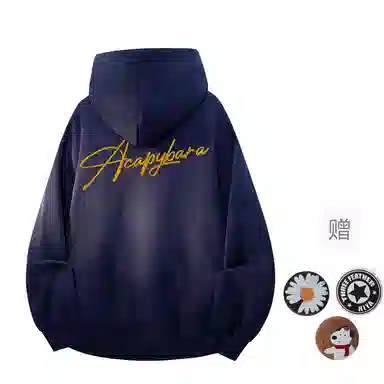 【可拆卸DIY徽章】卡皮巴拉小黄豚 双面撞色植绒签字体美式重磅显瘦慵懒风上衣高街潮牌校园风情侣百搭宽松休闲春秋连帽卫衣 男女同款