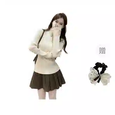 涂诗菲 韩版潮流时尚简约纯色舒适显瘦百搭慵懒风松弛设计感长袖针织衫 女款