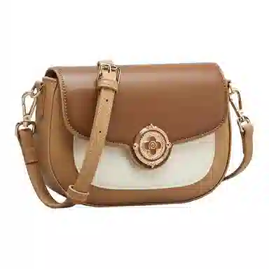 意尔康 通勤百搭时尚休闲 合成革 单肩斜挎包 杏色拼米白拼棕色