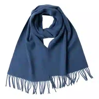 红豆 品牌流苏绒毛混纺纯色蓝色 羊毛 绒线围巾 男女同款情侣款