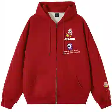 阿凡迪 【重磅华棉】美式嘻哈街头基础款可爱卡通滑板像素风潮牌字母高街简约高级感校园日常通勤百搭无性别开衫拉链连帽卫衣 男女同款