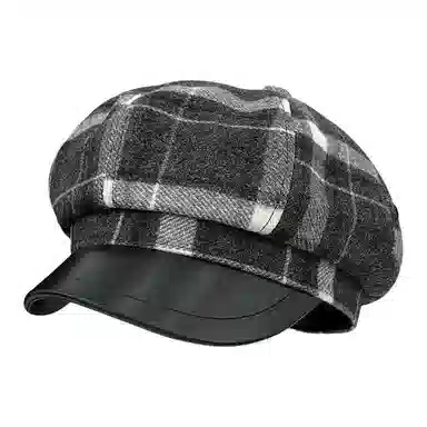 木林森 复古格纹拼接皮檐八角帽女秋冬百搭氛围感英伦风画家帽 涤纶 贝雷帽 男女同款情侣款