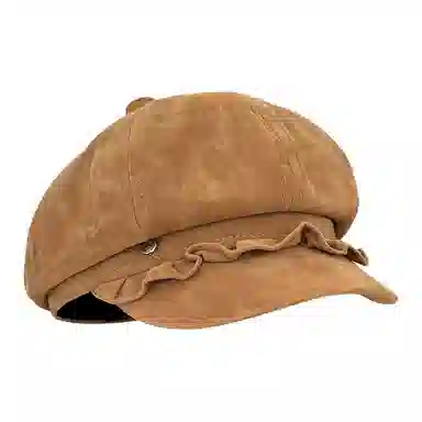 木林森 日系复古褶皱边八角百搭显脸小氛围感 麂皮绒 贝雷帽 男女同款情侣款