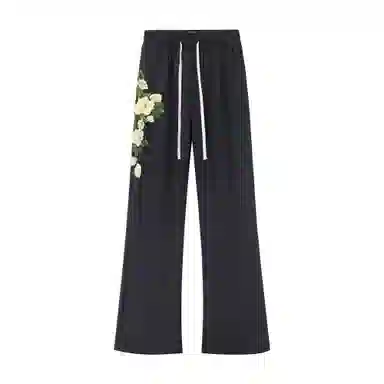 【万针刺绣立体花卉浮雕】布客行 微喇卫裤显高显瘦美式高街简约文艺风弹力松紧腰抽绳长裤直筒阔腿弯刀垂感百搭针织运动休闲裤 男女同款