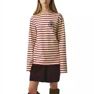 MARDI MERCREDI TSHIRT LONG SLEEVE STRIPE_BURGUNDY NAVY FW25T