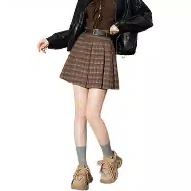 法文箱子 复古格子小个子遮胯休闲短裙 女款