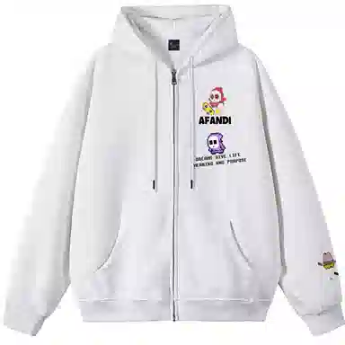 阿凡迪 【重磅华棉】美式嘻哈街头基础款可爱卡通滑板像素风潮牌字母高街简约高级感校园日常通勤百搭无性别开衫拉链连帽卫衣 男女同款