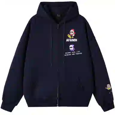 阿凡迪 【重磅华棉】美式嘻哈街头基础款可爱卡通滑板像素风潮牌字母高街简约高级感校园日常通勤百搭无性别开衫拉链连帽卫衣 男女同款