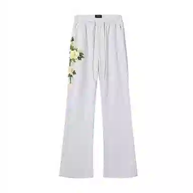 【万针刺绣立体花卉浮雕】布客行 微喇卫裤显高显瘦美式高街简约文艺风弹力松紧腰抽绳长裤直筒阔腿弯刀垂感百搭针织运动休闲裤 男女同款