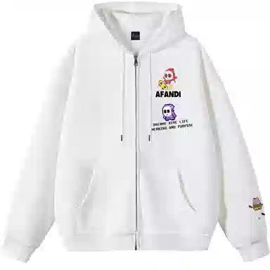 阿凡迪 【重磅华棉】美式嘻哈街头基础款可爱卡通滑板像素风潮牌字母高街简约高级感校园日常通勤百搭无性别开衫拉链连帽卫衣 男女同款