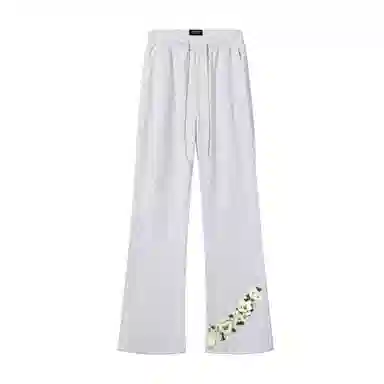 【万针刺绣立体花卉浮雕】布客行 显高显瘦微喇卫裤美式高街简约文艺风弹力松紧腰抽绳直筒阔腿弯刀垂感百搭针织运动长裤休闲裤 男女同款