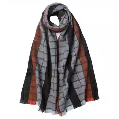 红豆 格子拼色舒适时尚百搭 羊绒 绒线围巾 男女同款情侣款