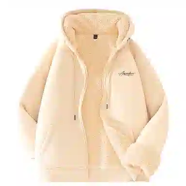 棉致 个性字母简约纯色保暖通勤无性别百搭休闲主义柔软舒适加厚羊羔绒连帽套头卫衣 男女同款