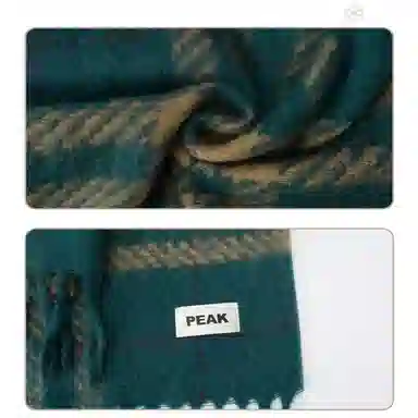 匹克 【降温必备|礼盒可选】冬季加厚柔软亲肤保暖防寒韩系格子百搭 聚酯纤维 绒线围巾 男女同款情侣款 绿色