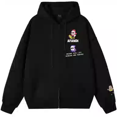 阿凡迪 【重磅华棉】美式嘻哈街头基础款可爱卡通滑板像素风潮牌字母高街简约高级感校园日常通勤百搭无性别开衫拉链连帽卫衣 男女同款