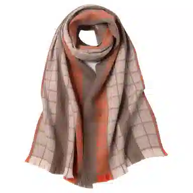 红豆 格子拼色舒适时尚百搭 羊绒 绒线围巾 男女同款情侣款